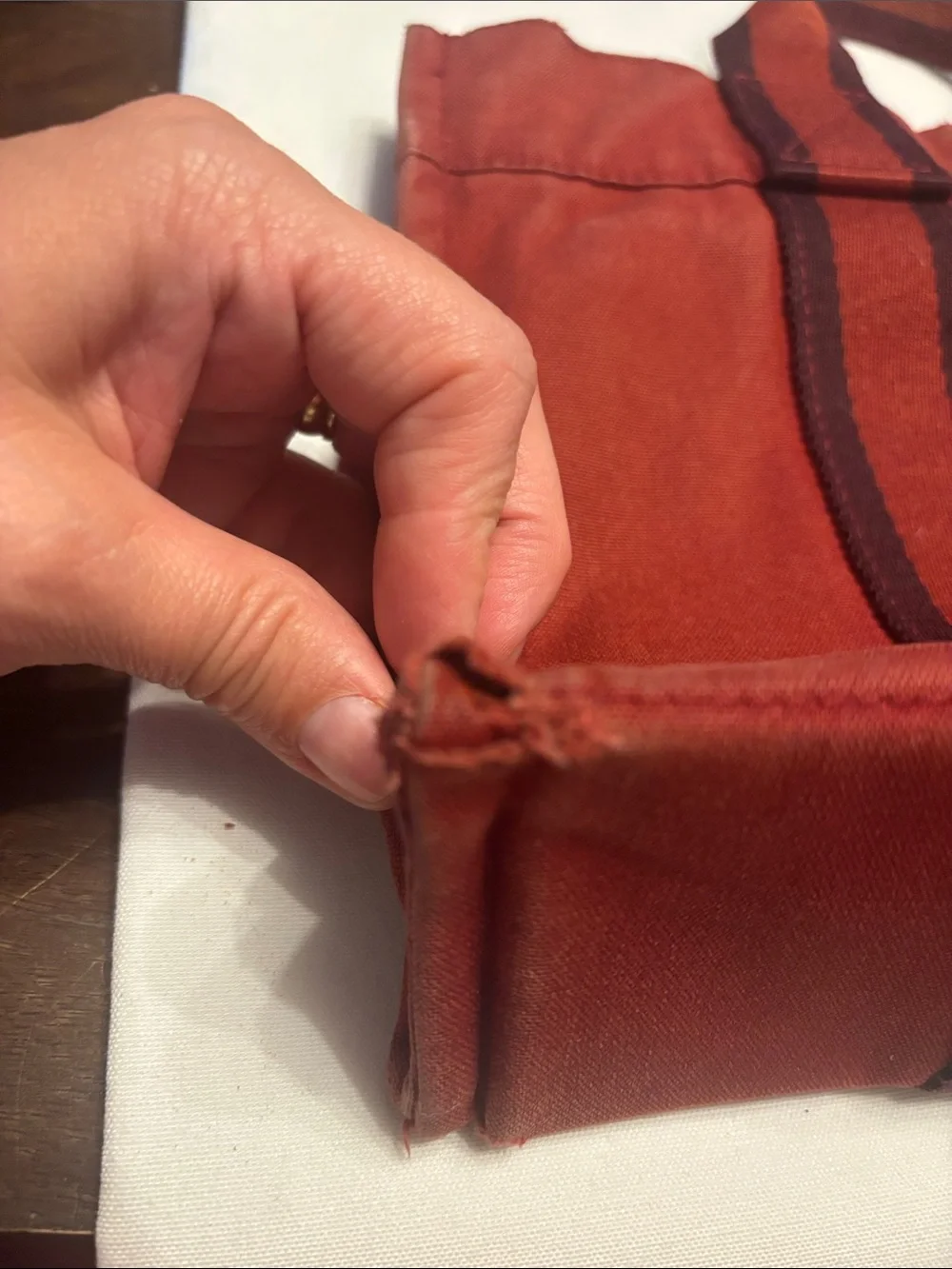 Hermes Red Canvas Tote with Dark Stripe
